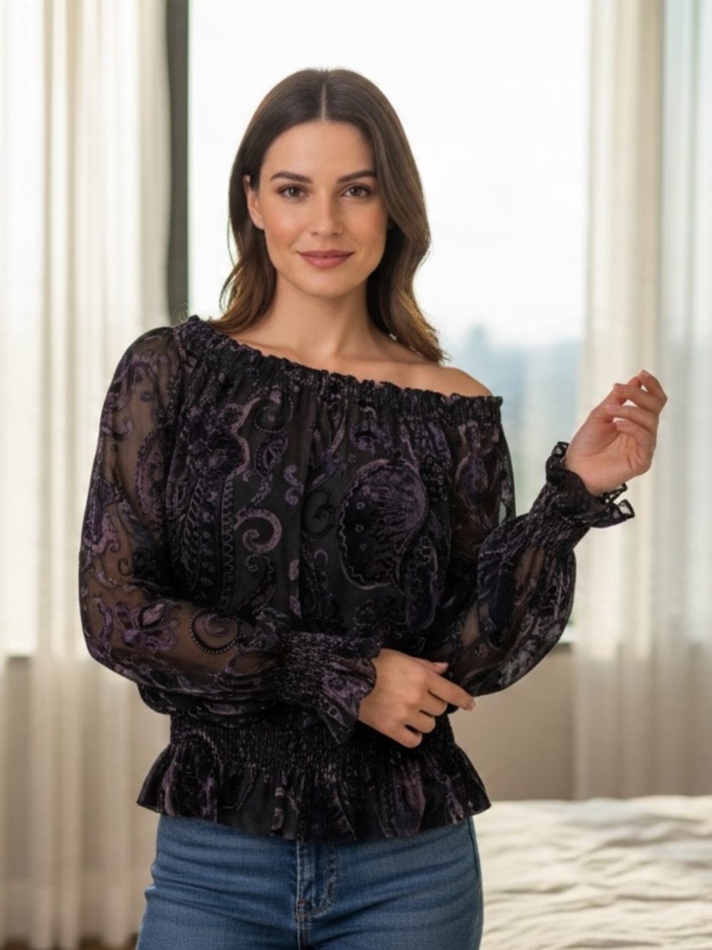 Elegant Velvet Floral Blouse – Soft, Stylish & Timeless